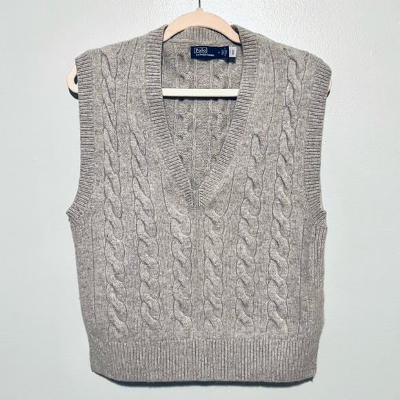 Polo by Ralph Lauren V-Neck Cable Knit Sweater Vest - Gray